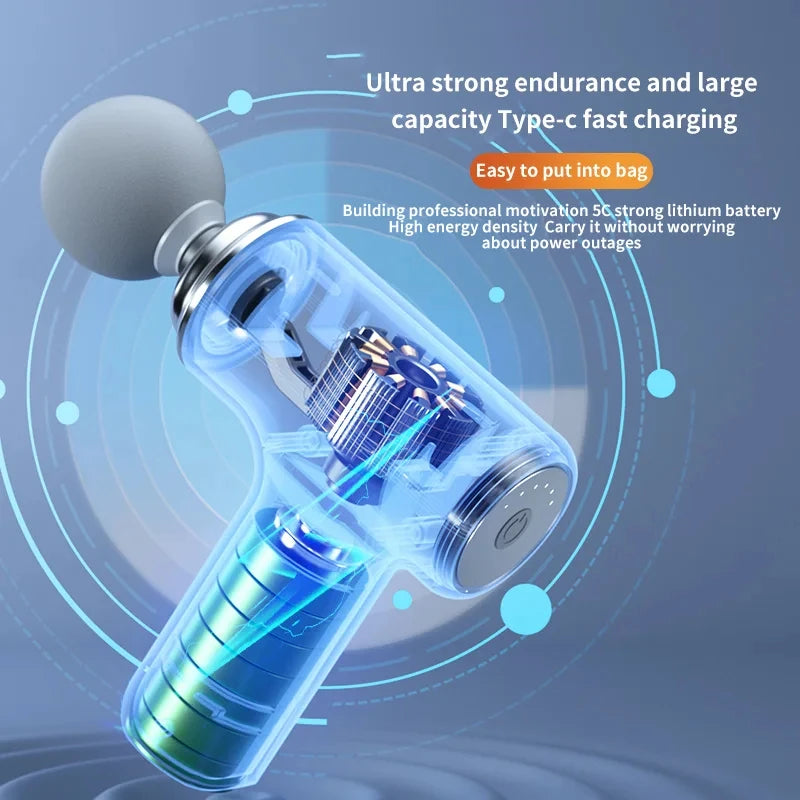 Portable AI Massage Gun – Deep Tissue Percussion Massager with 4 Heads, LED Light & Adjustable Speed for Recovery