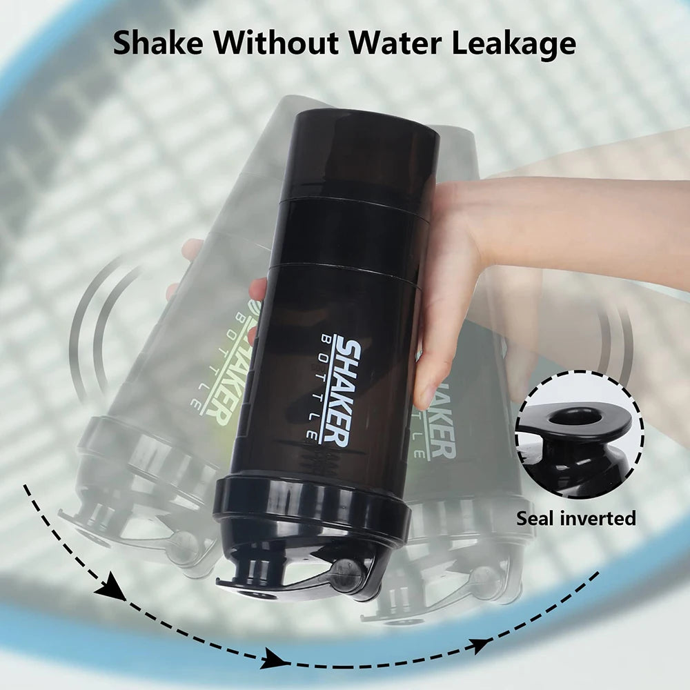 3-in-1 Protein Shaker Bottle – Leakproof, Portable, Powder & Pill Storage for Fitness, Bodybuilding, Workout