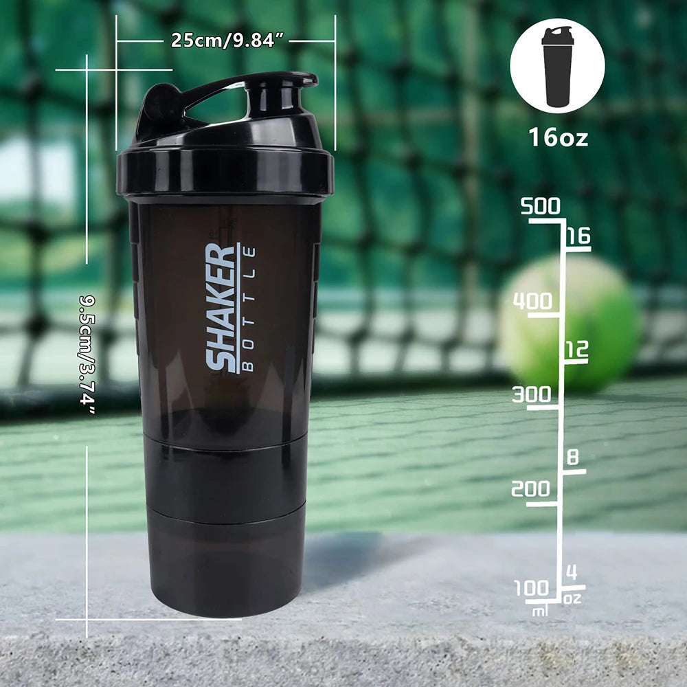 3-in-1 Protein Shaker Bottle – Leakproof, Portable, Powder & Pill Storage for Fitness, Bodybuilding, Workout