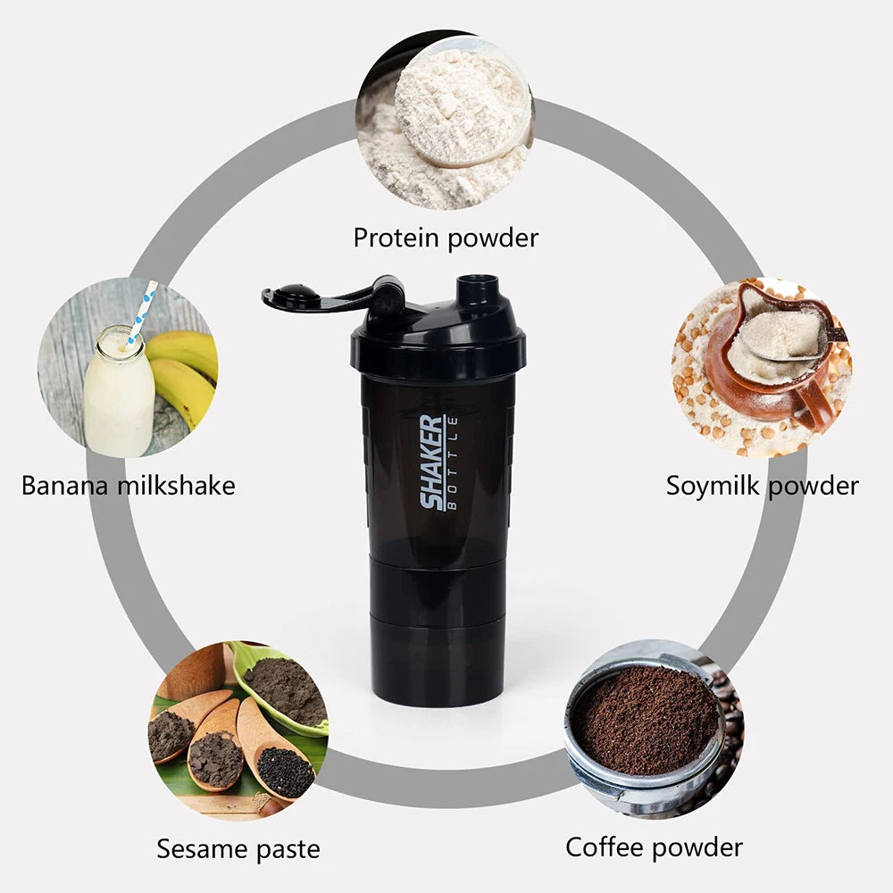 3-in-1 Protein Shaker Bottle – Leakproof, Portable, Powder & Pill Storage for Fitness, Bodybuilding, Workout
