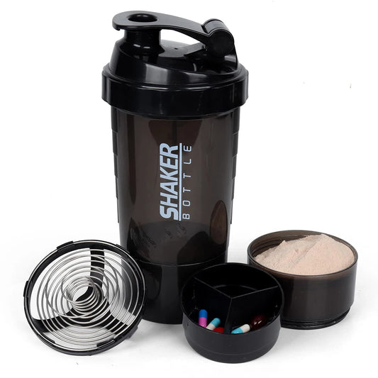 3-in-1 Protein Shaker Bottle – Leakproof, Portable, Powder & Pill Storage for Fitness, Bodybuilding, Workout